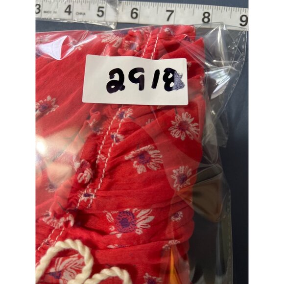 Free People XS Red Floral Boho Blouse With Tie Front & Lace Details Lagenlook - Picture 10 of 10